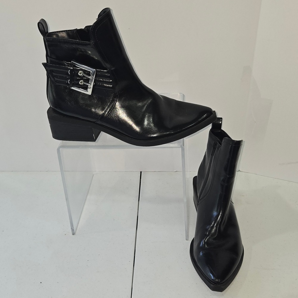 Wild Fable‎ Black Pointed Toe Side Buckle Ankle Boots Size 8 Faux Leather AC267